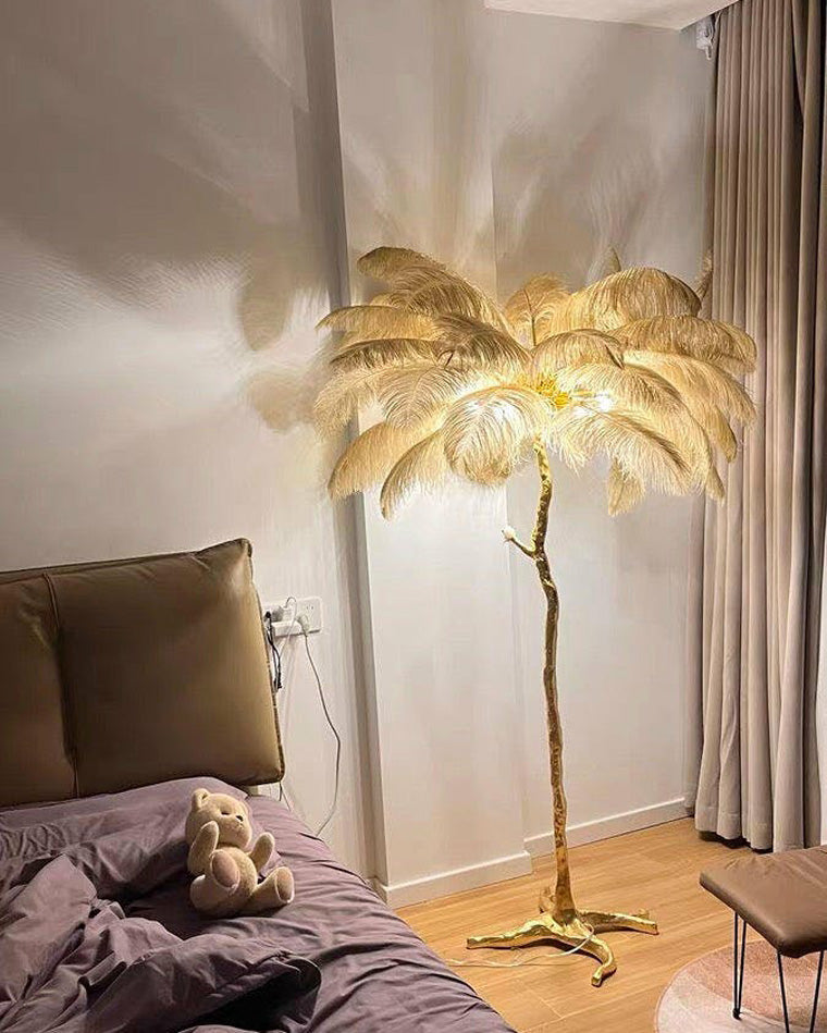 Feather Palm Tree Floor Lamp for Living Room or Bedroom