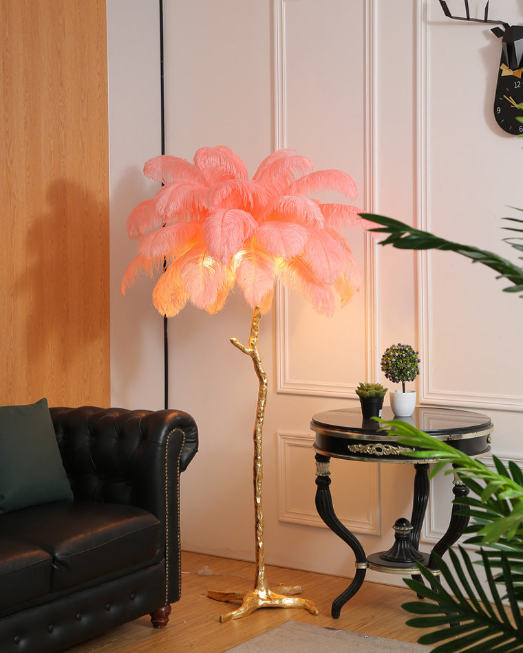 Feather Palm Tree Floor Lamp for Living Room or Bedroom