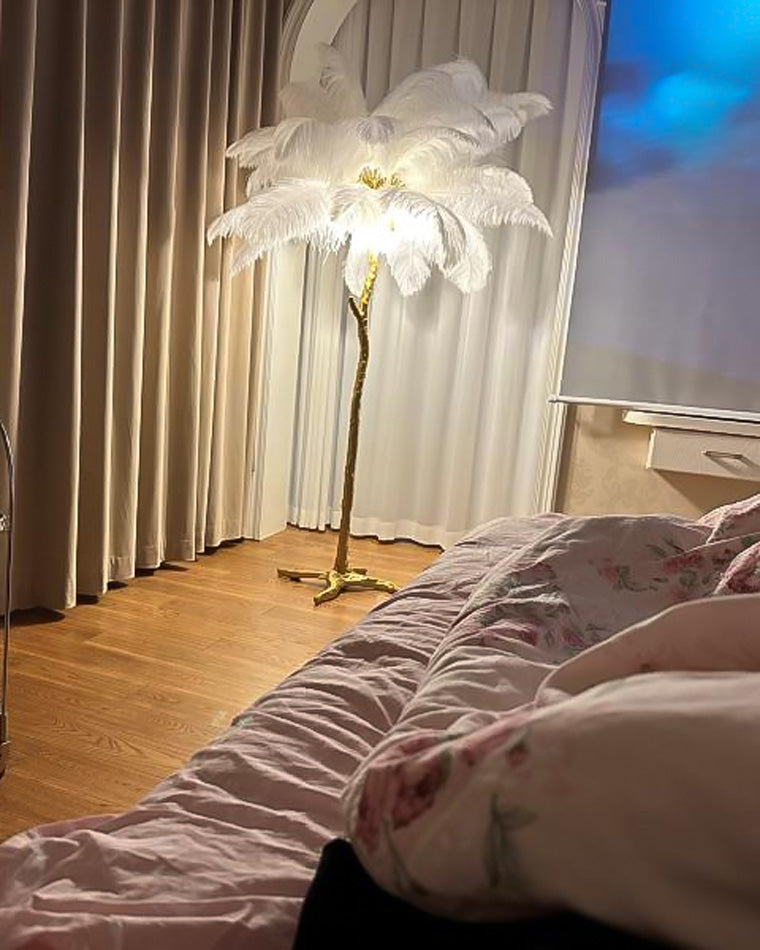 Feather Palm Tree Floor Lamp for Living Room or Bedroom