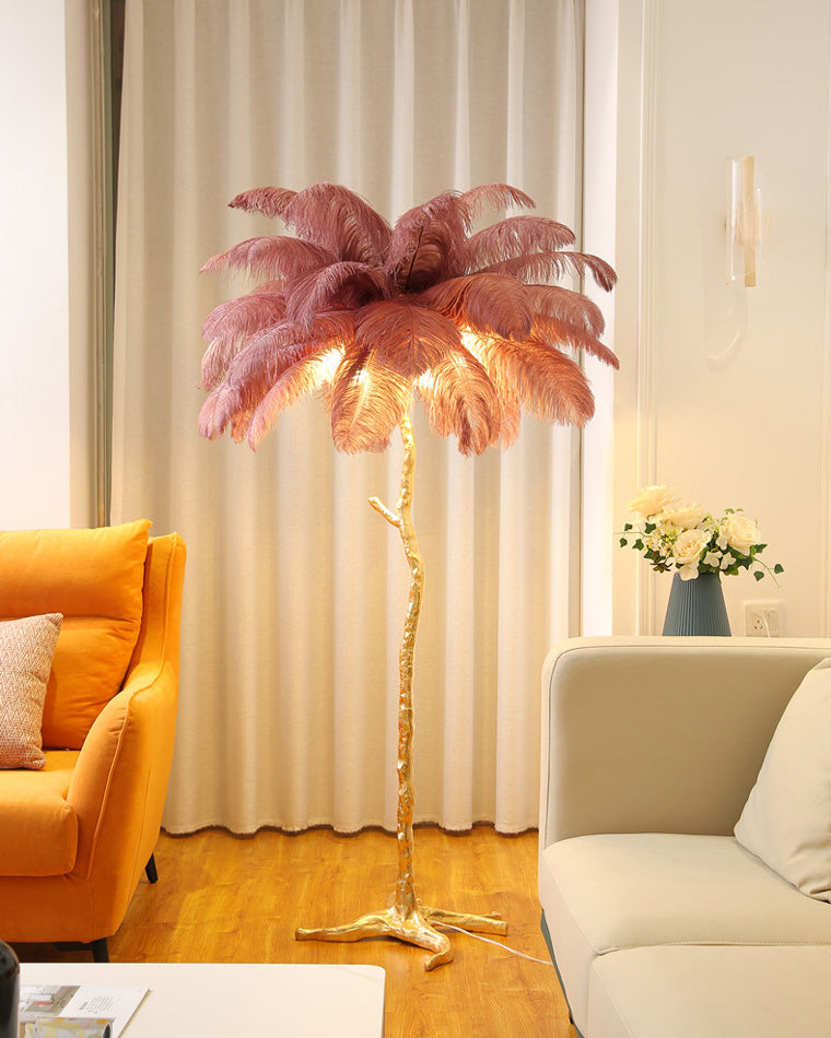 Feather Palm Tree Floor Lamp for Living Room or Bedroom