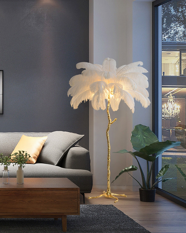 Feather Palm Tree Floor Lamp for Living Room or Bedroom