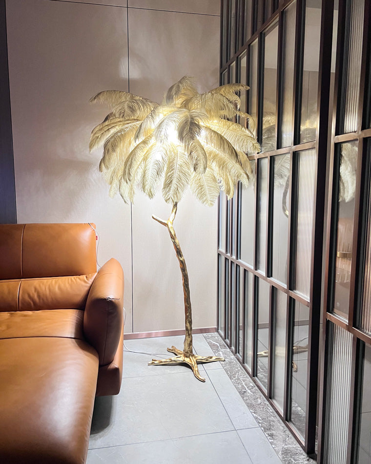 Feather Palm Tree Floor Lamp for Living Room or Bedroom