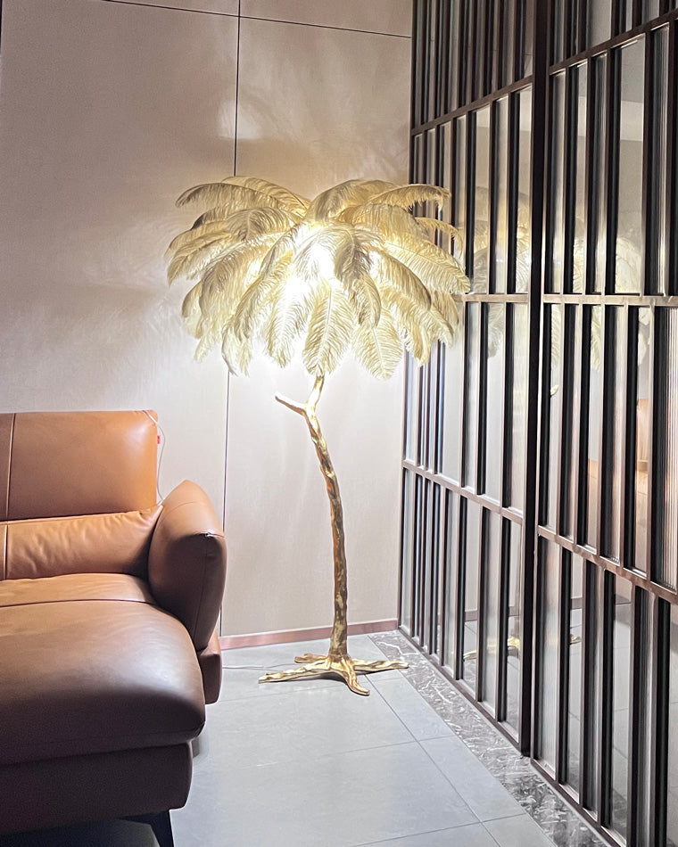 Feather Palm Tree Floor Lamp for Living Room or Bedroom
