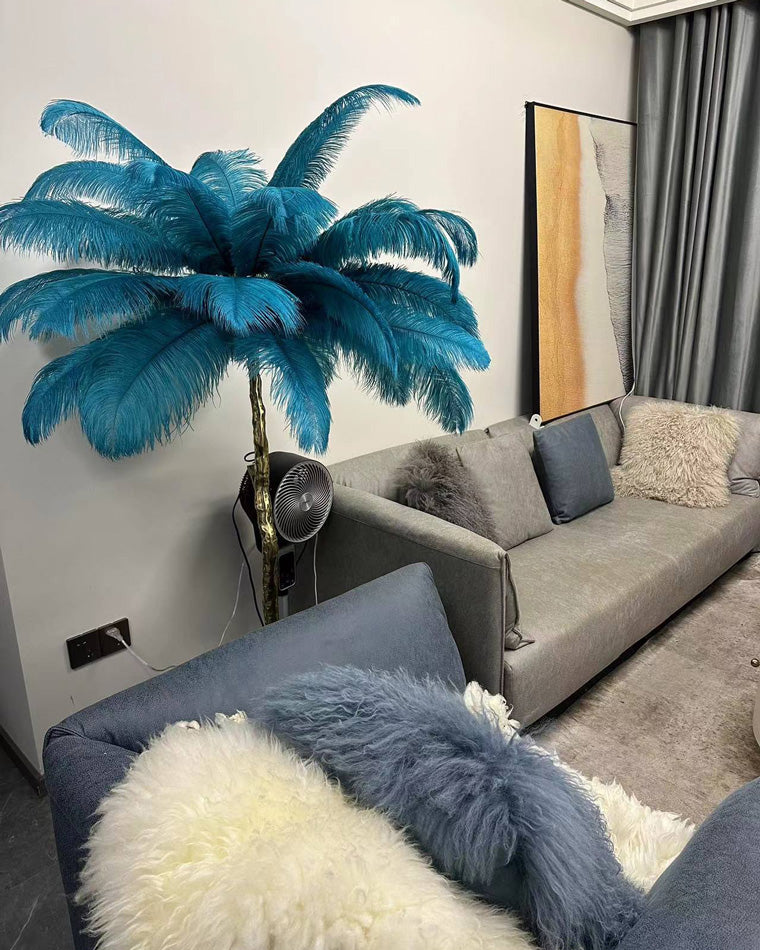 Feather Palm Tree Floor Lamp for Living Room or Bedroom