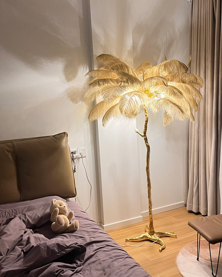 Feather Palm Tree Floor Lamp for Living Room or Bedroom