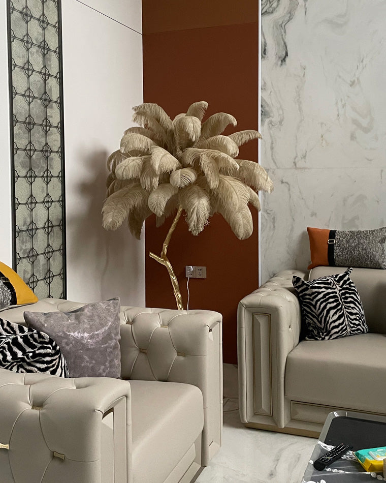 Feather Palm Tree Floor Lamp for Living Room or Bedroom