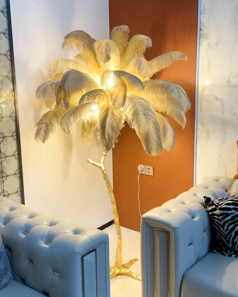 Feather Palm Tree Floor Lamp for Living Room or Bedroom
