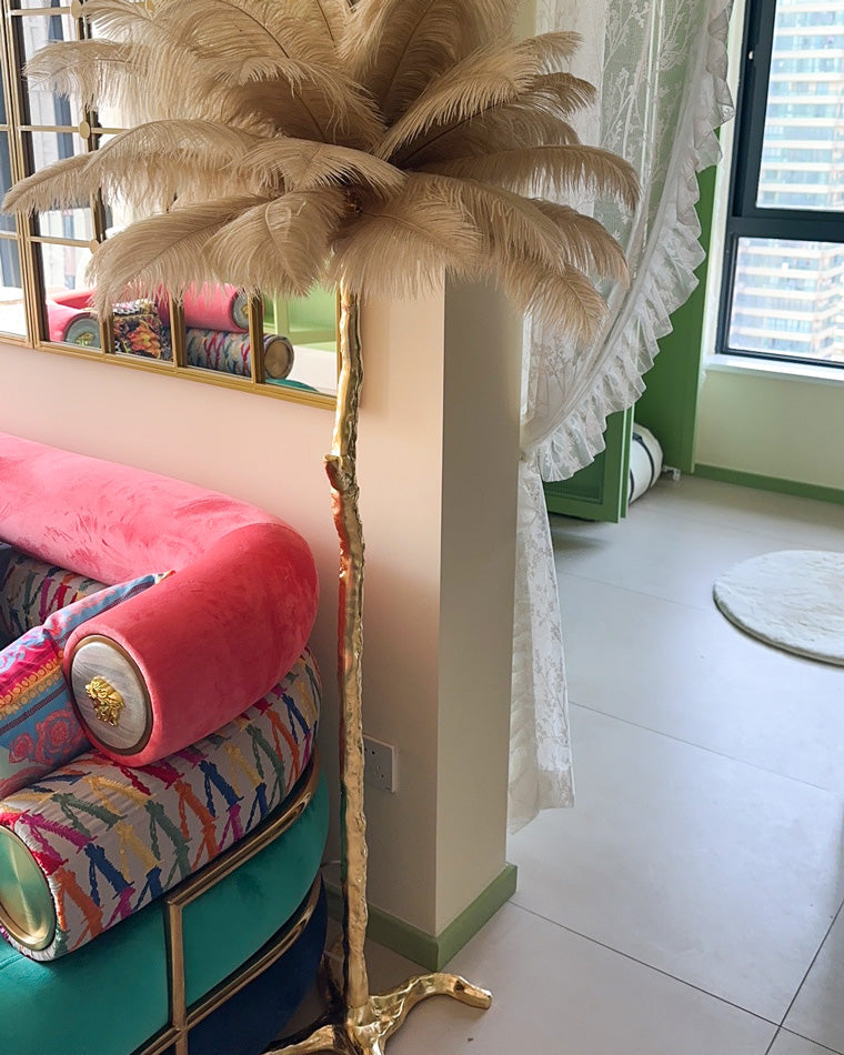 Feather Palm Tree Floor Lamp for Living Room or Bedroom