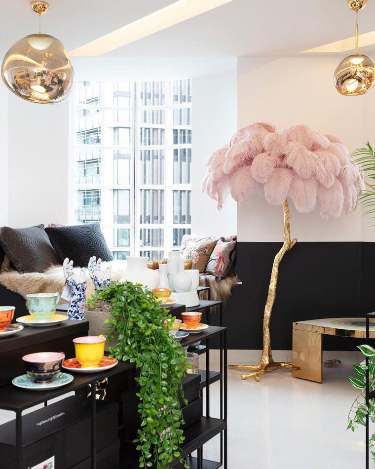 Feather Palm Tree Floor Lamp for Living Room or Bedroom