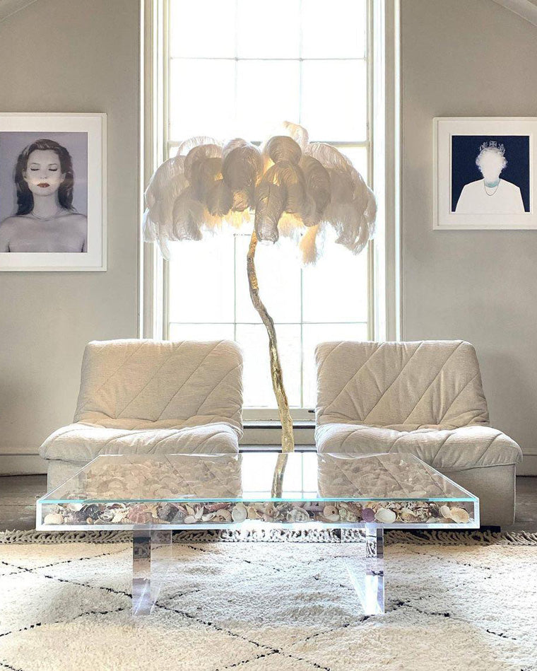 Feather Palm Tree Floor Lamp for Living Room or Bedroom