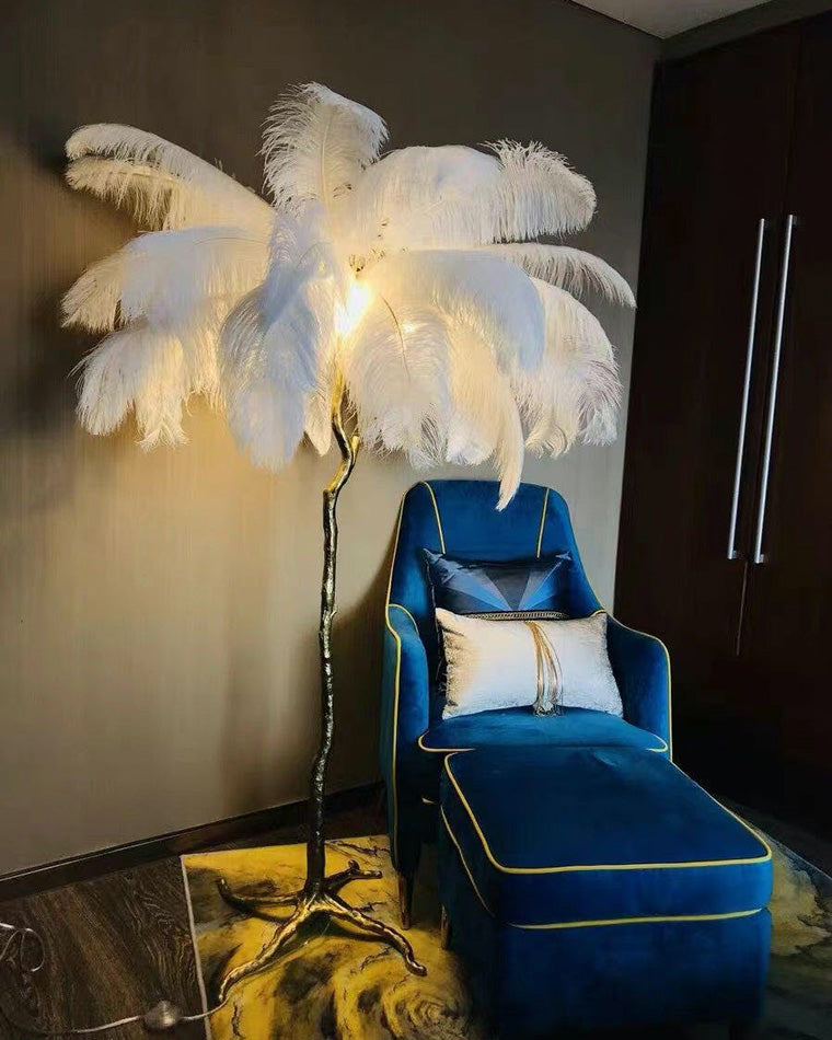 Feather Palm Tree Floor Lamp for Living Room or Bedroom
