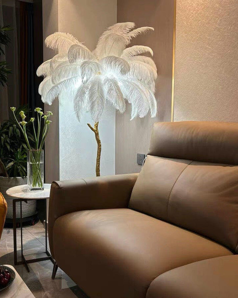Feather Palm Tree Floor Lamp for Living Room or Bedroom