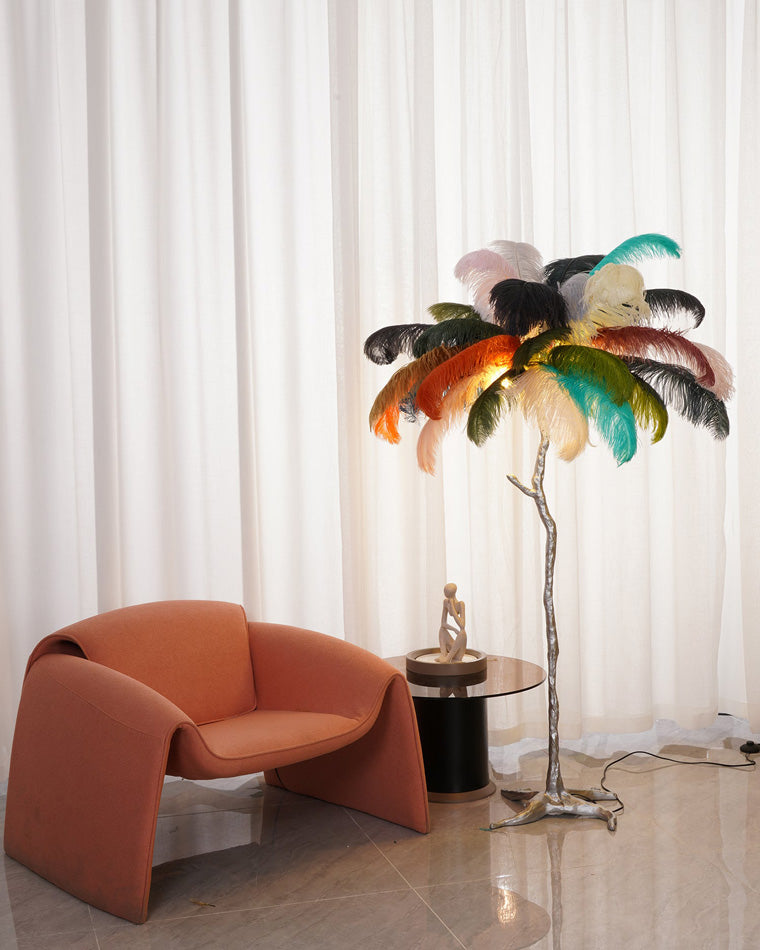 Feather Palm Tree Floor Lamp for Living Room or Bedroom