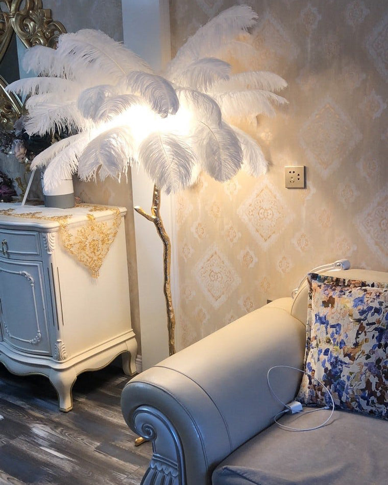Feather Palm Tree Floor Lamp for Living Room or Bedroom