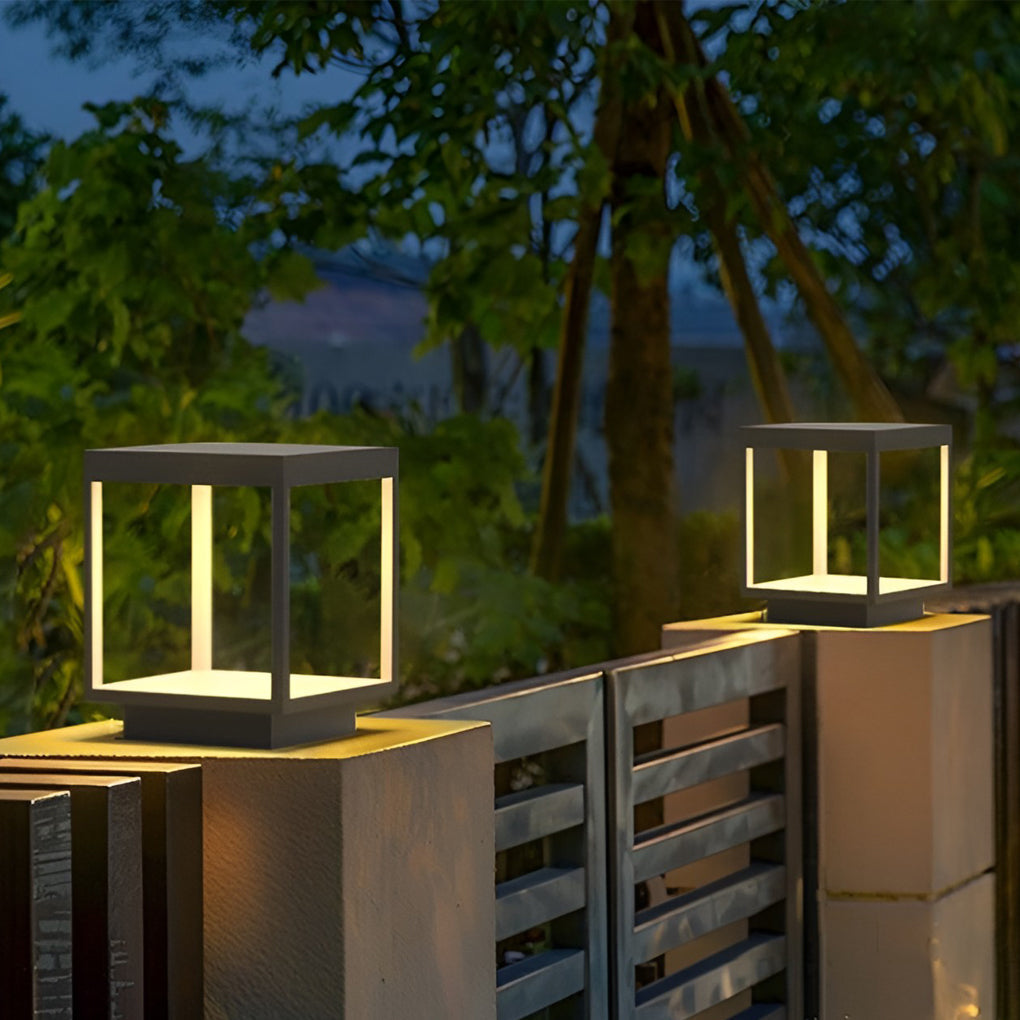 Square LED Solar Outdoor Post Light Modern Open Frame Design