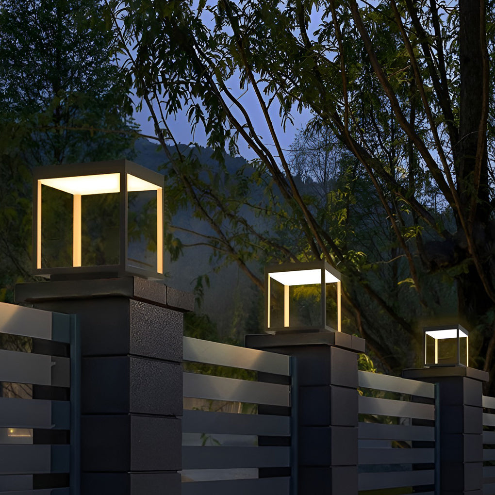 Square LED Solar Outdoor Post Light Modern Open Frame Design
