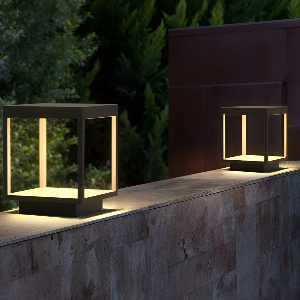 Square LED Solar Outdoor Post Light Modern Open Frame Design