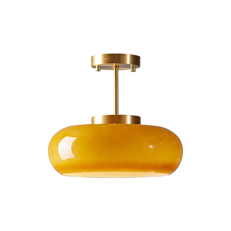 Amber Glass Round Ceiling Light Warm Retro Flush Mount