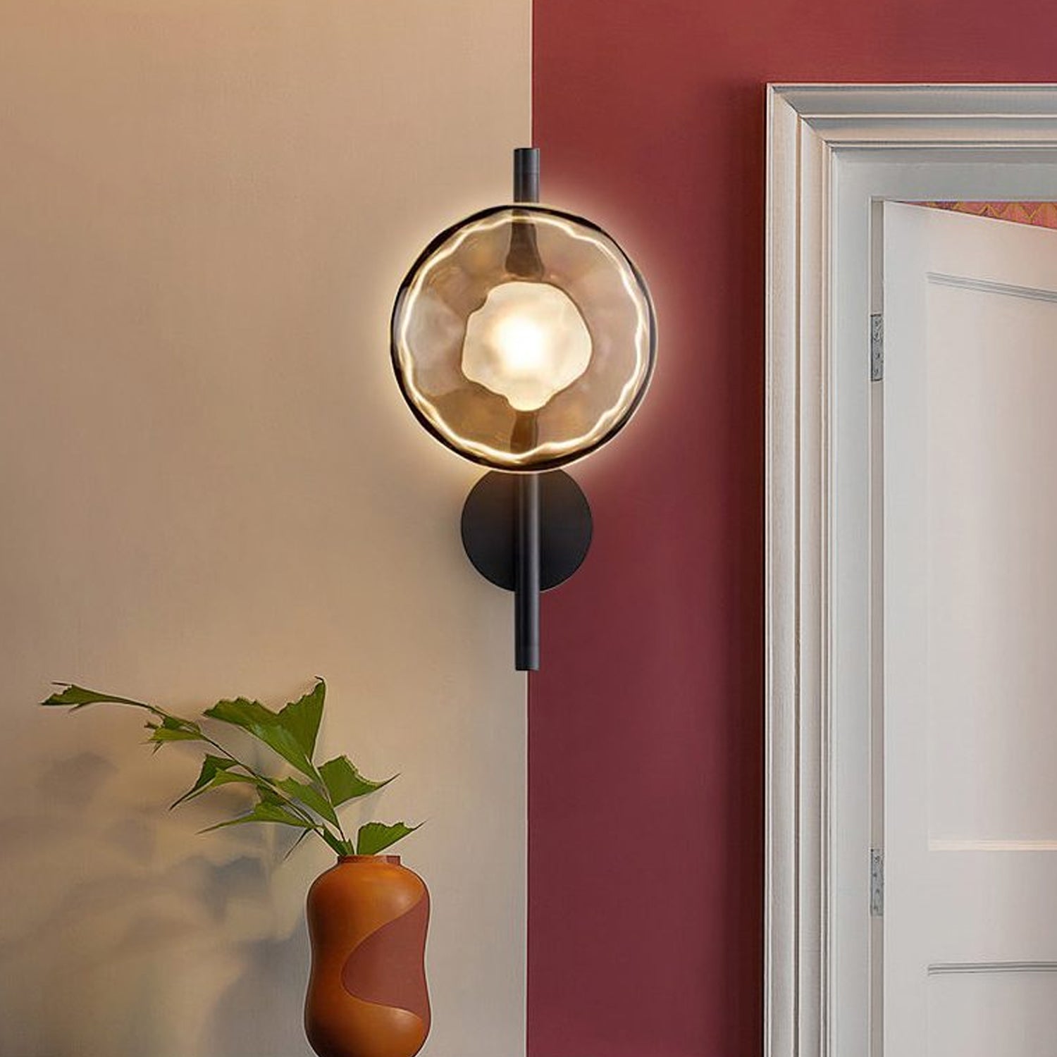 Nordic Ripple Glass Wall Light Modern Round Sconce