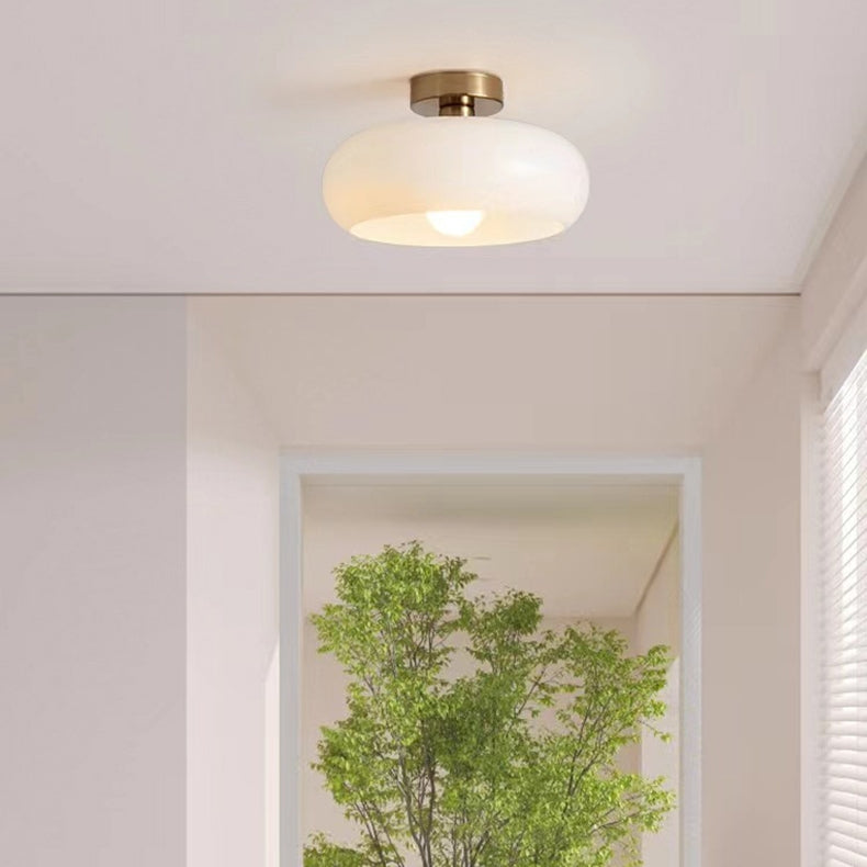Amber Glass Round Ceiling Light Warm Retro Flush Mount