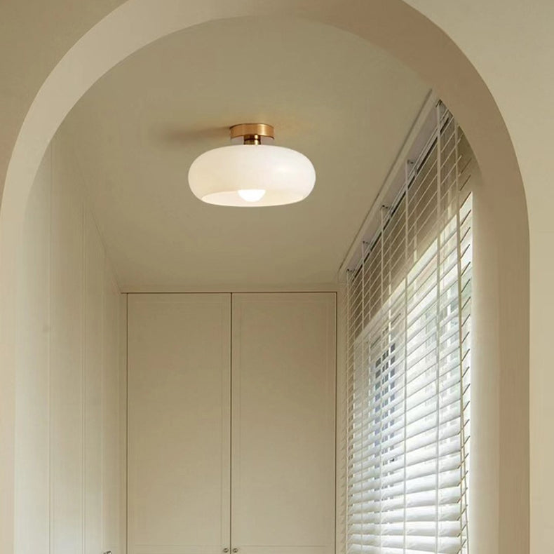 Amber Glass Round Ceiling Light Warm Retro Flush Mount