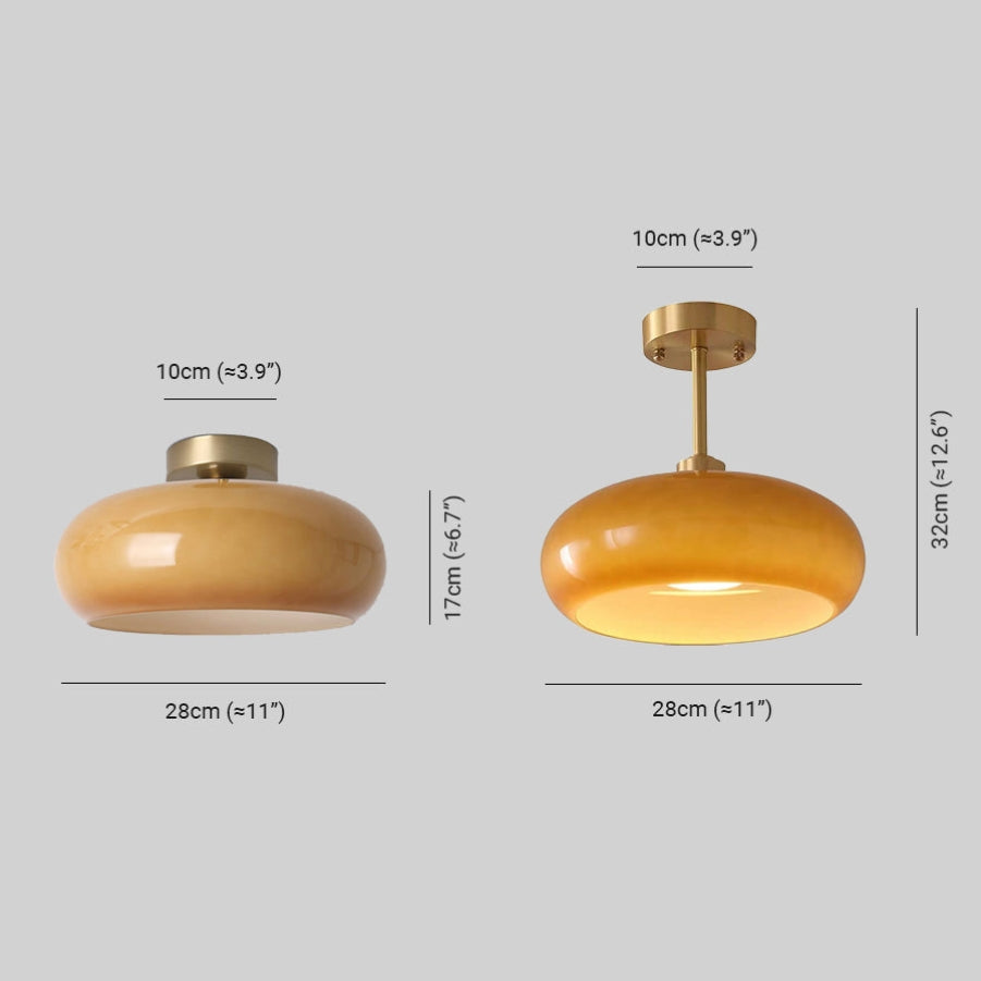 Amber Glass Round Ceiling Light Warm Retro Flush Mount