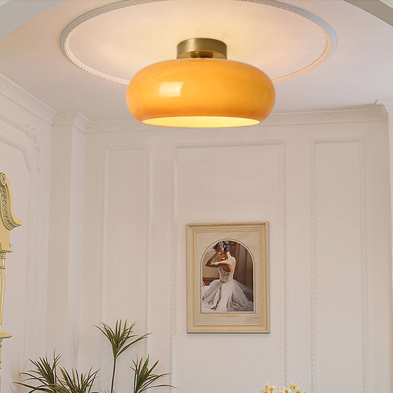 Amber Glass Round Ceiling Light Warm Retro Flush Mount