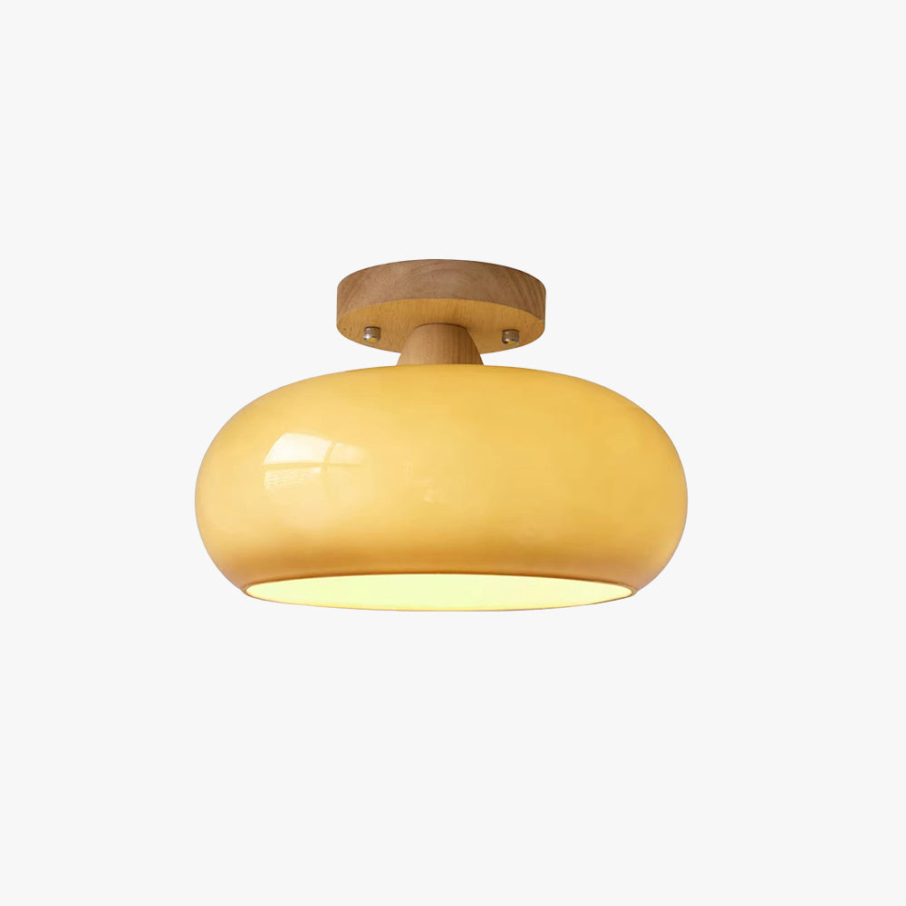Modern Wood and Glass LED Flush Mount Ceiling Light