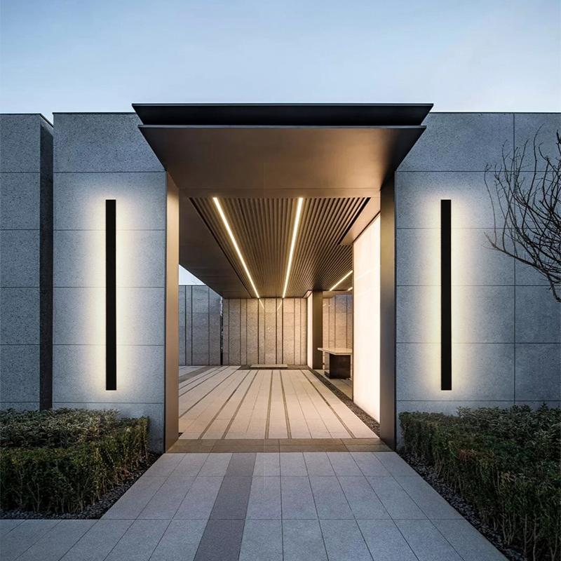 Modern Black LED Outdoor Wall Light Long Linear Waterproof Lighting