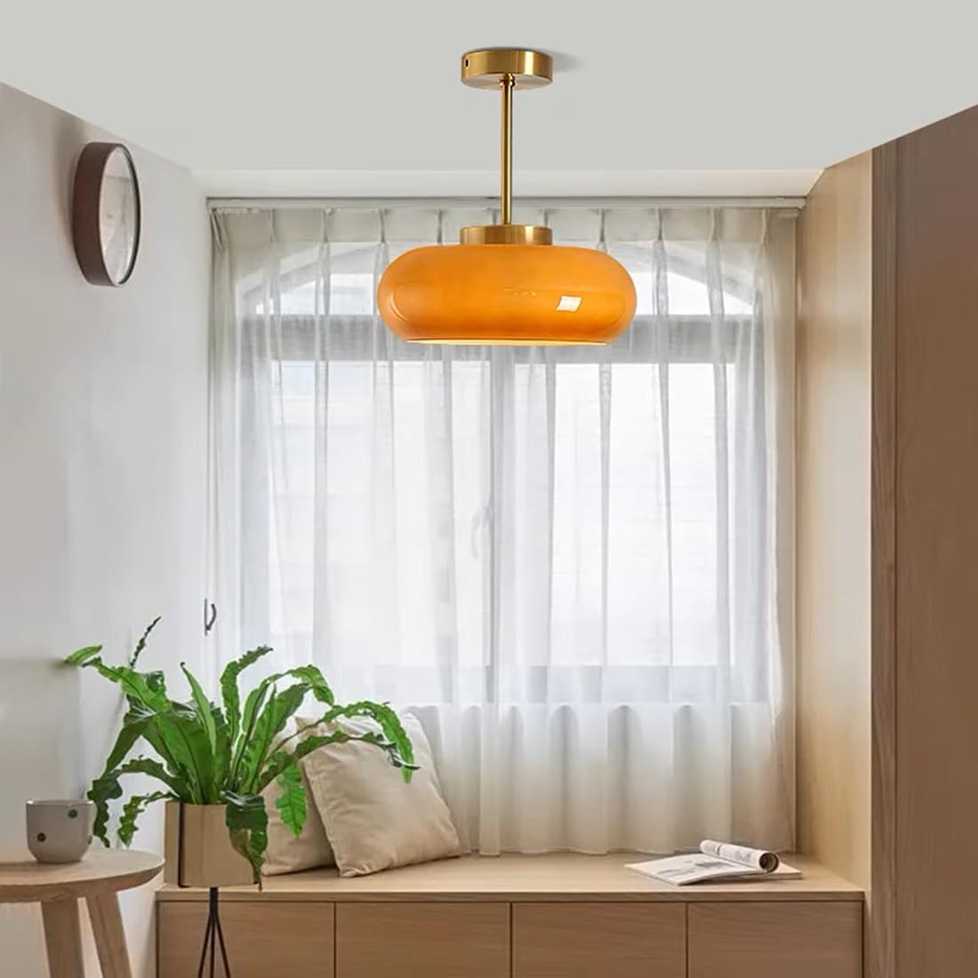 Amber Glass Round Ceiling Light Warm Retro Flush Mount