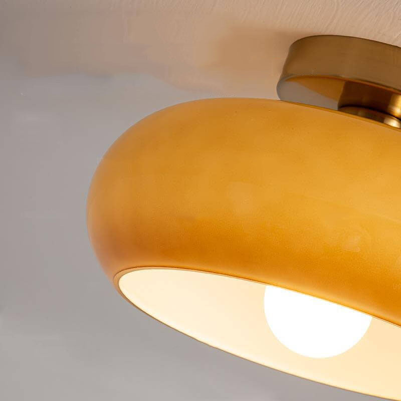 Amber Glass Round Ceiling Light Warm Retro Flush Mount