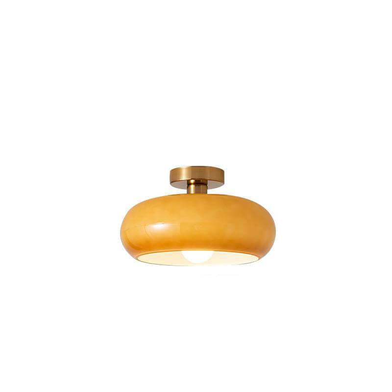 Amber Glass Round Ceiling Light Warm Retro Flush Mount