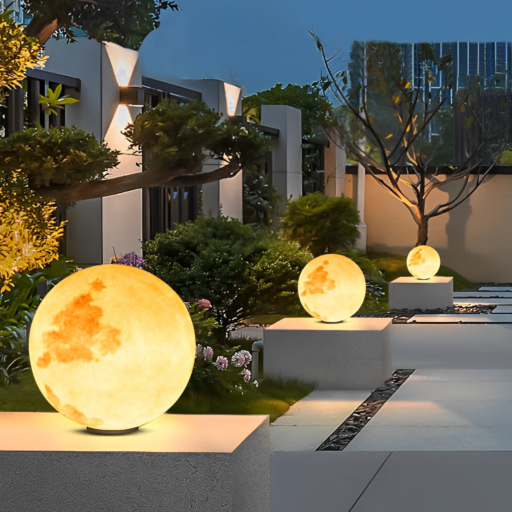 Modern Moon LED Outdoor Pier Post Light Solar or Hardwired