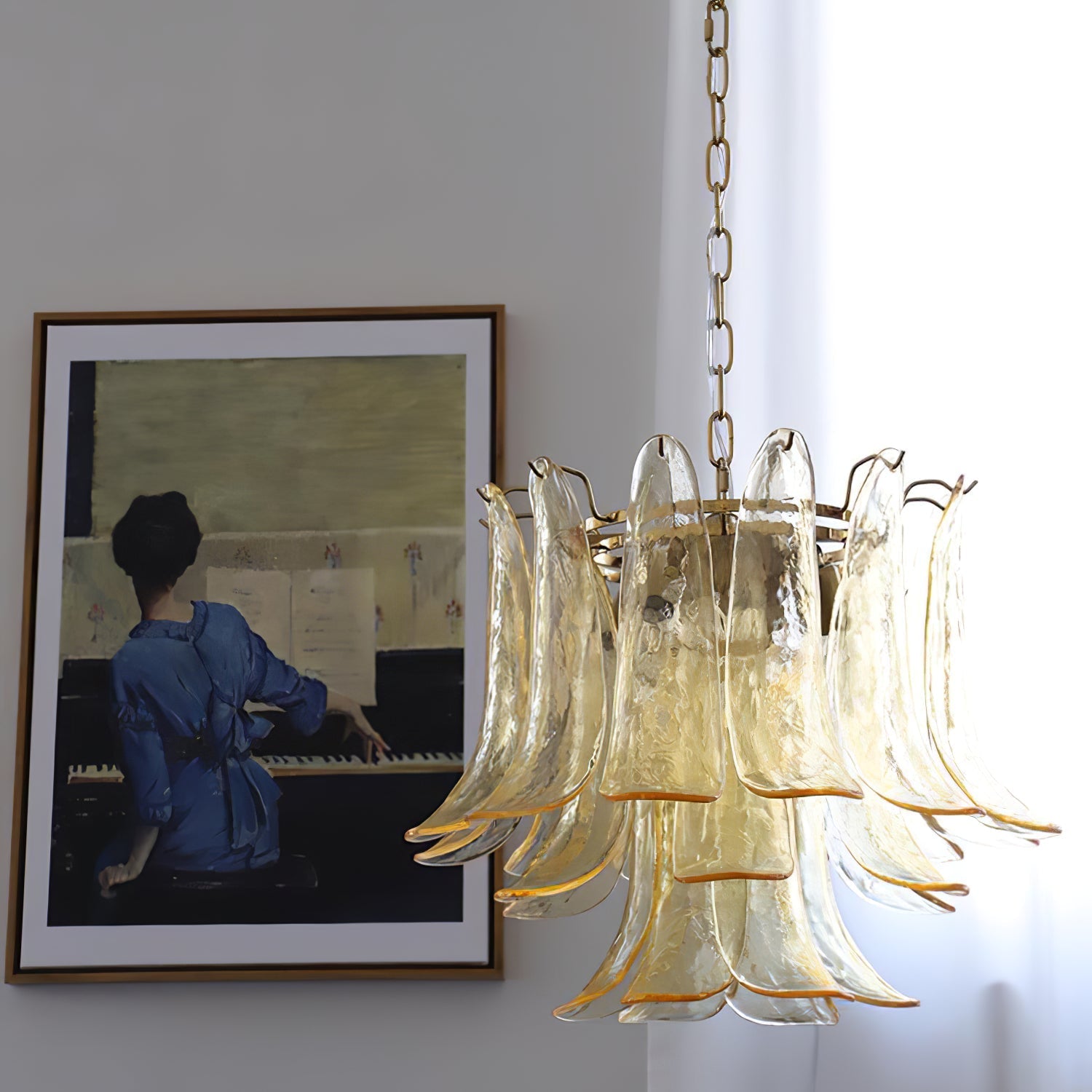 Murano Style Glass Petal Chandelier for Dining or Living Room