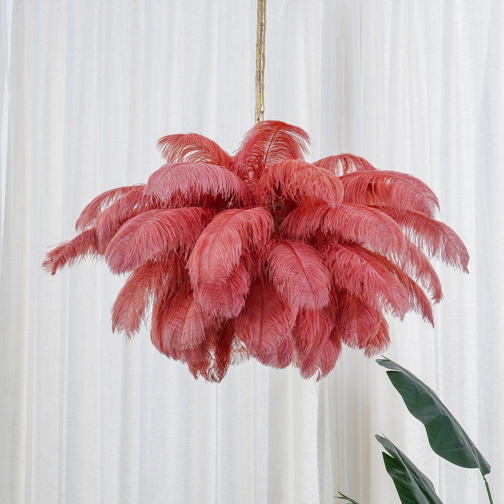 Luxury Ostrich Feather Brass Chandelier for Bedroom or Living Room