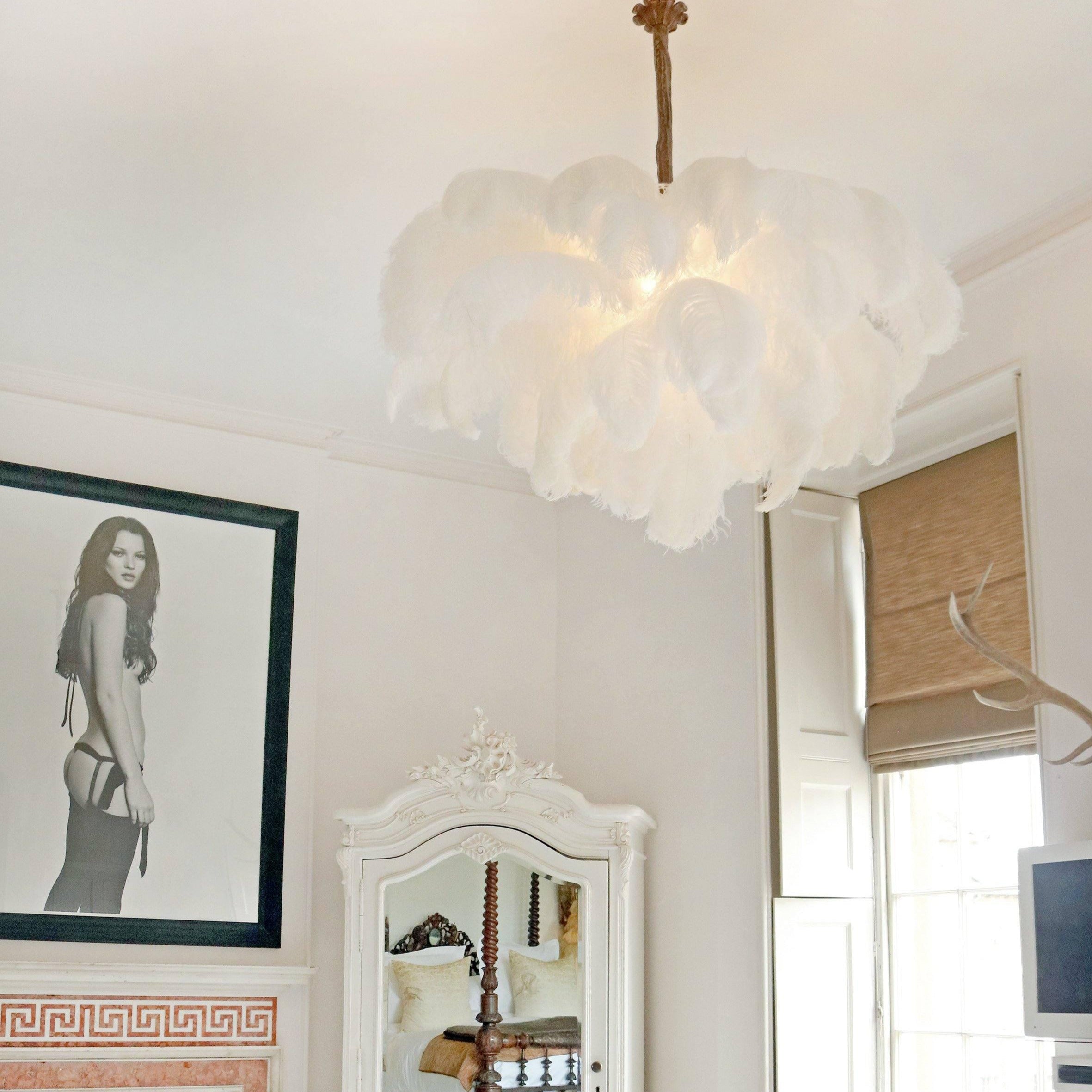 Luxury Ostrich Feather Brass Chandelier for Bedroom or Living Room