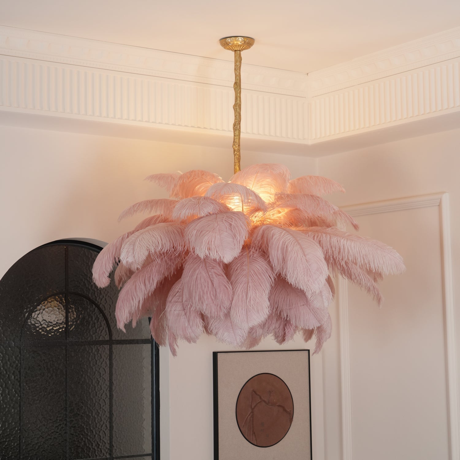 Luxury Ostrich Feather Brass Chandelier for Bedroom or Living Room