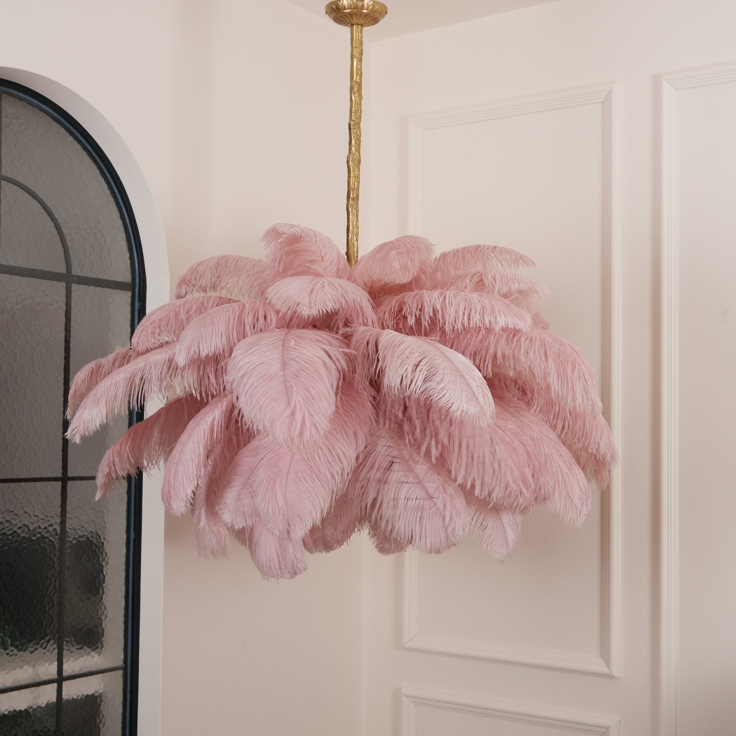 Luxury Ostrich Feather Brass Chandelier for Bedroom or Living Room