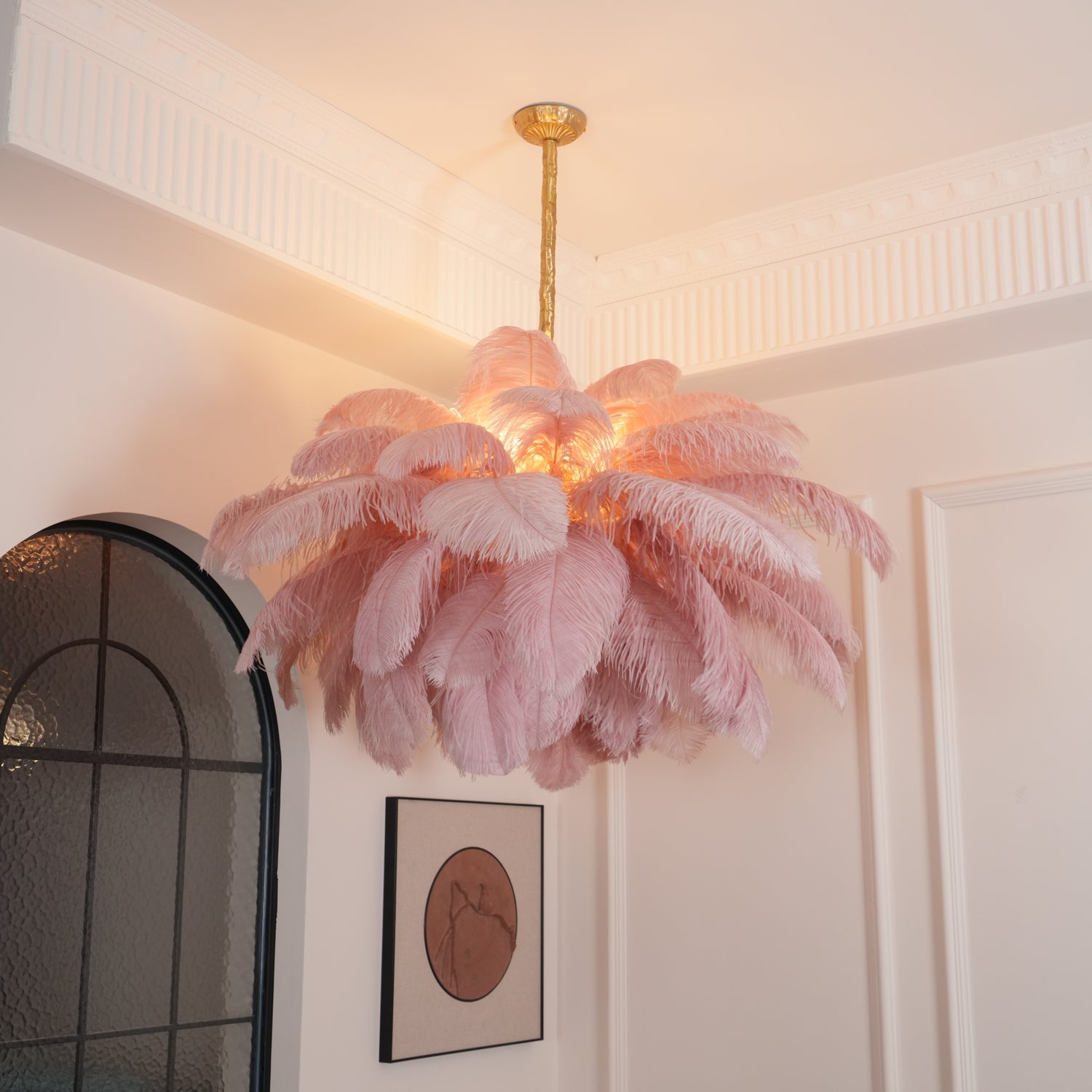 Luxury Ostrich Feather Brass Chandelier for Bedroom or Living Room