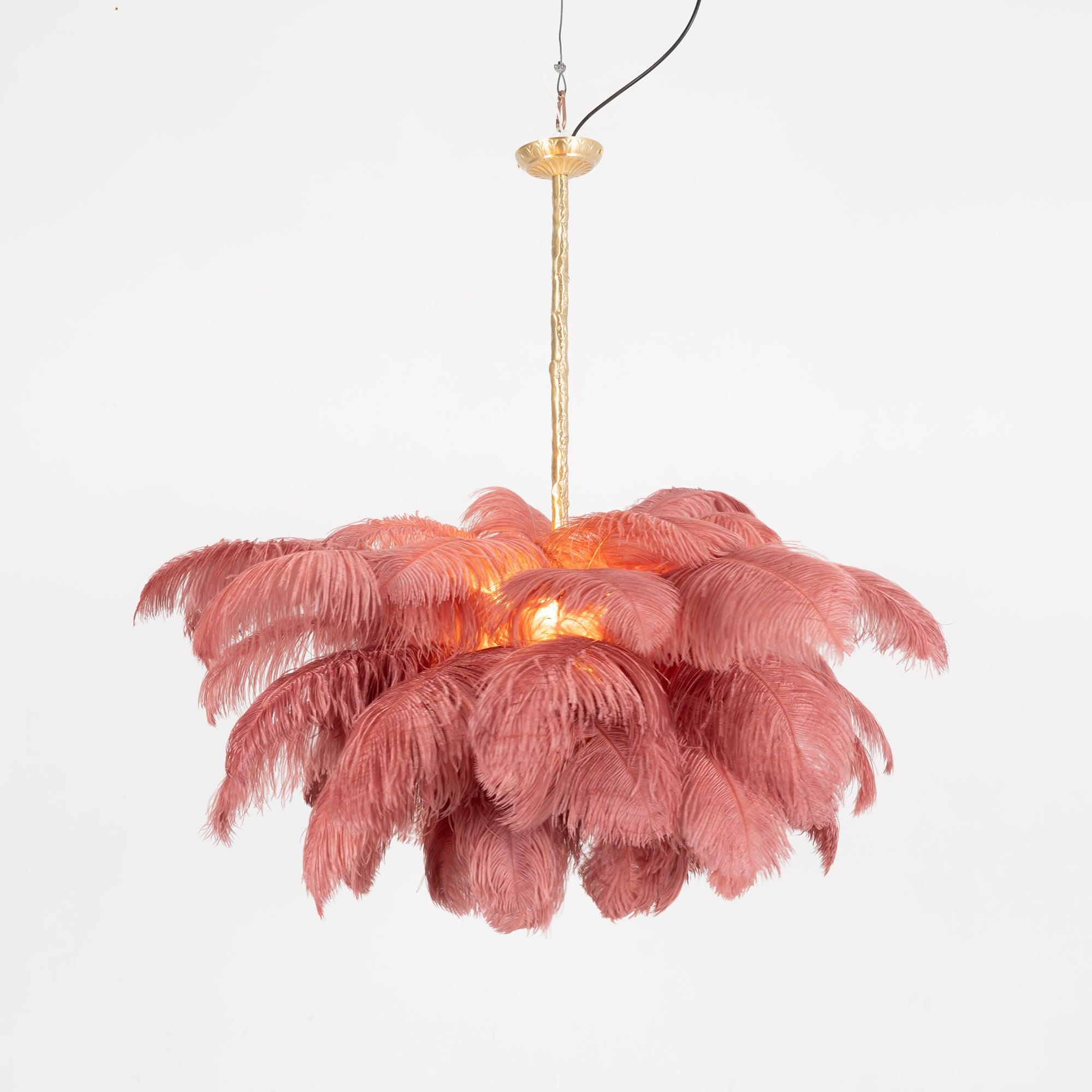 Luxury Ostrich Feather Brass Chandelier for Bedroom or Living Room