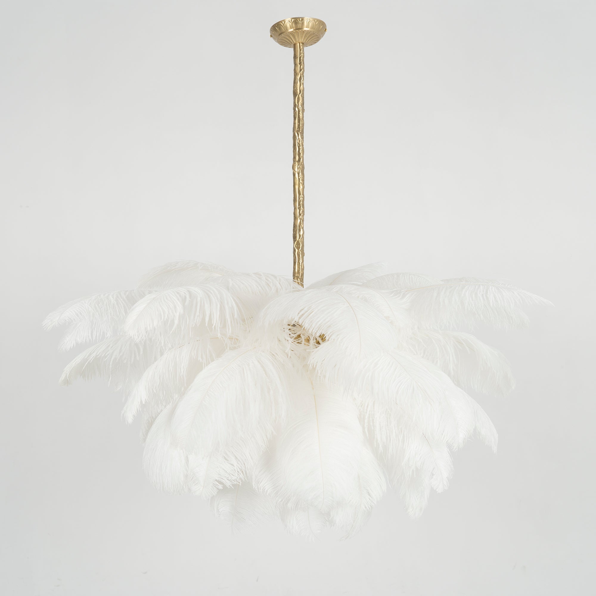 Luxury Ostrich Feather Brass Chandelier for Bedroom or Living Room