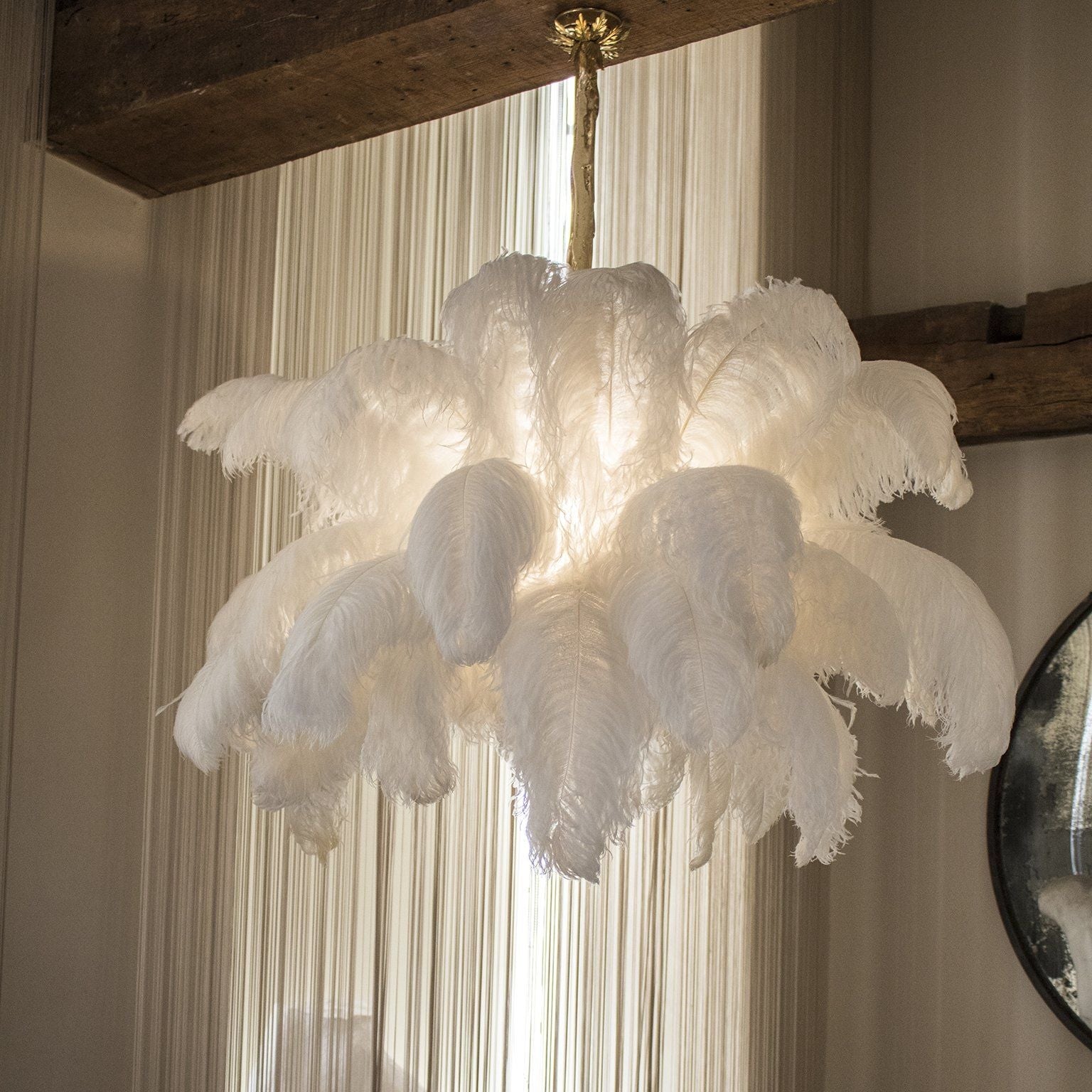 Luxury Ostrich Feather Brass Chandelier for Bedroom or Living Room