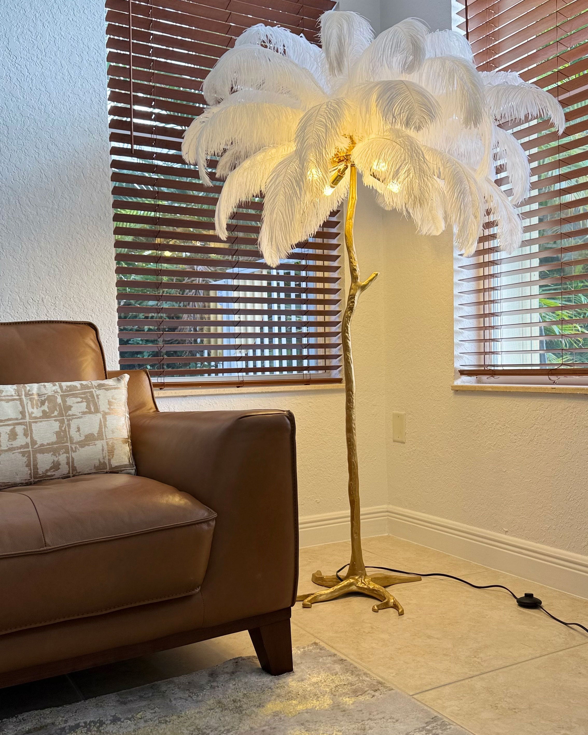 Feather Palm Tree Floor Lamp for Living Room or Bedroom