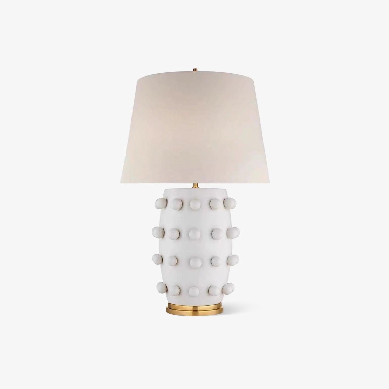 Polka Dot Ceramic Table Lamp with Fabric Shade and Brass Accents