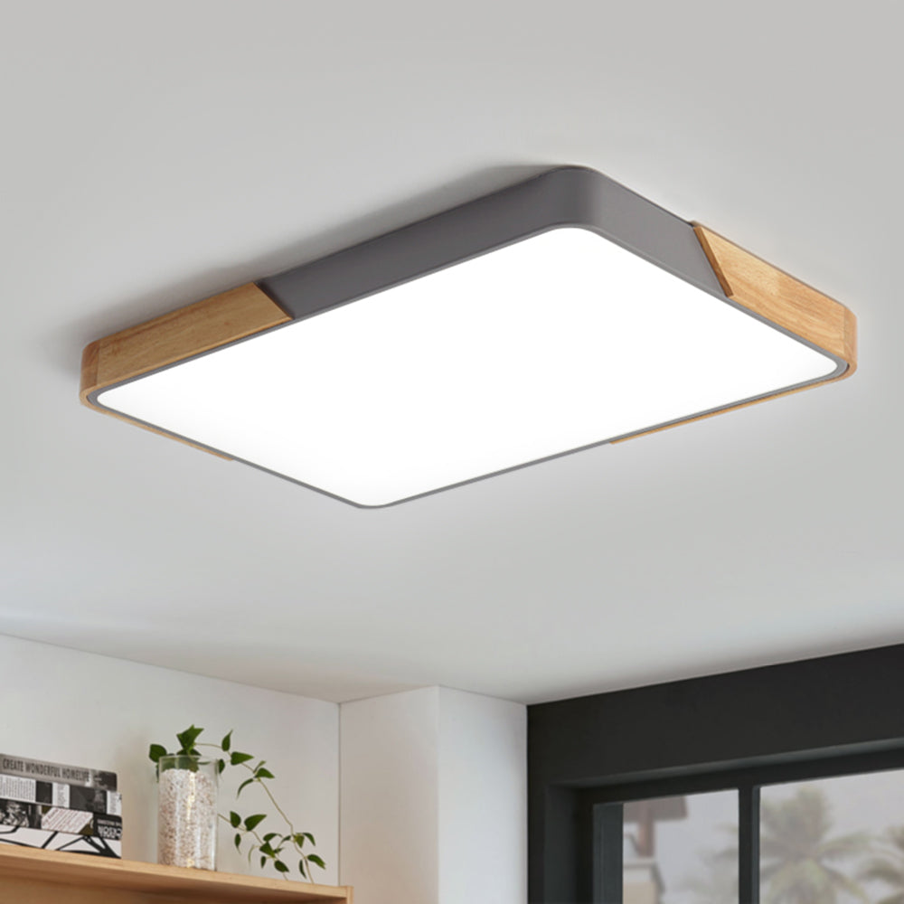 Modern Rectangle LED Ceiling Light with Wood Accents