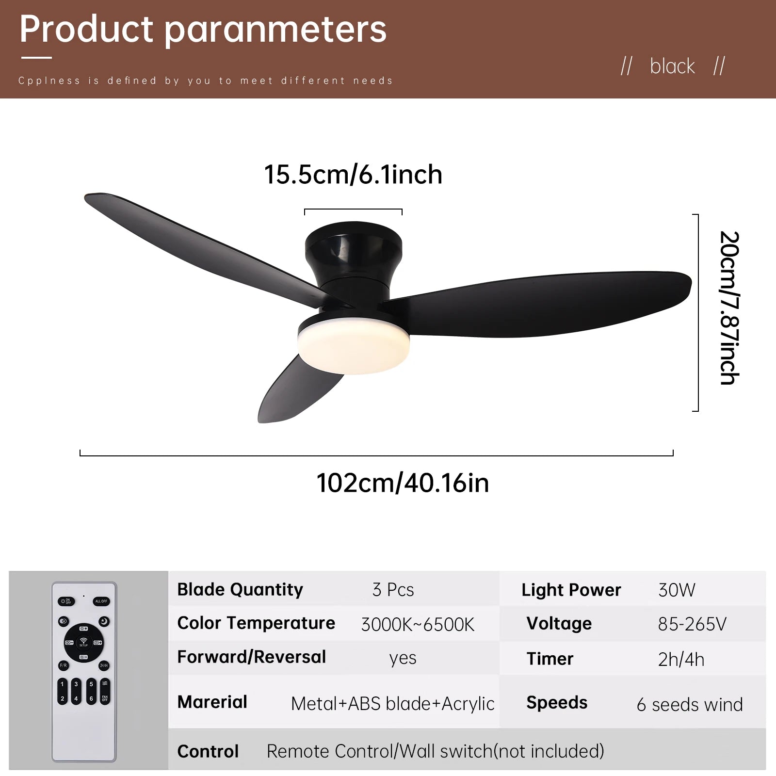 Ceiling Fan Light with Remote Control, 3 Color Modes and 6-Speed Cooling