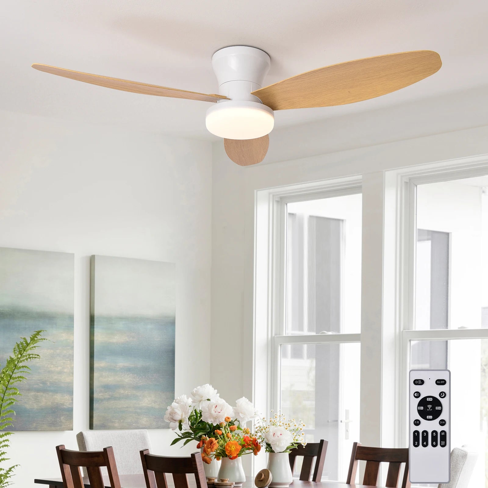 Ceiling Fan Light with Remote Control, 3 Color Modes and 6-Speed Cooling