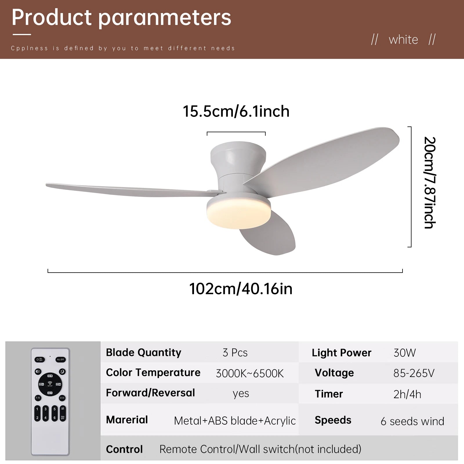 Ceiling Fan Light with Remote Control, 3 Color Modes and 6-Speed Cooling