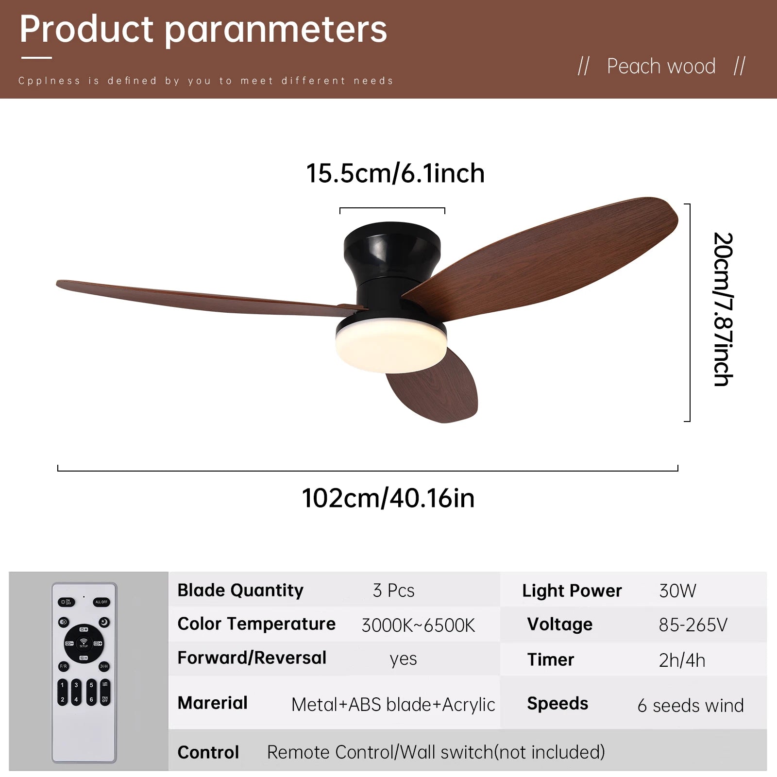 Ceiling Fan Light with Remote Control, 3 Color Modes and 6-Speed Cooling