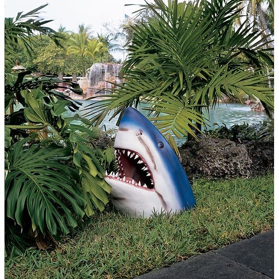 Shark Garden Sculpture – Weather-Resistant Outdoor Wall Art for Unique Garden Ornaments – Blue Resin Design 0